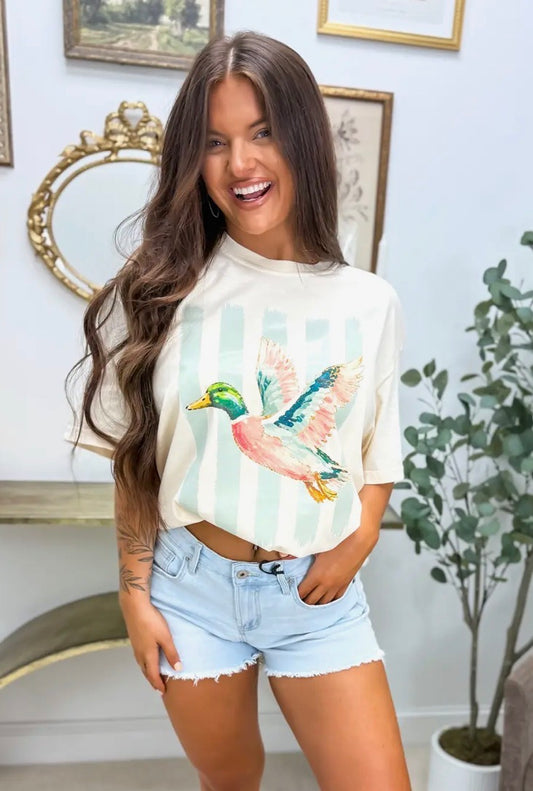 Striped Preppy Duck Graphic Tee