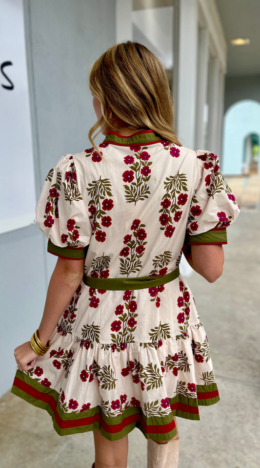 Floral Puff Sleeve Button Down Dress