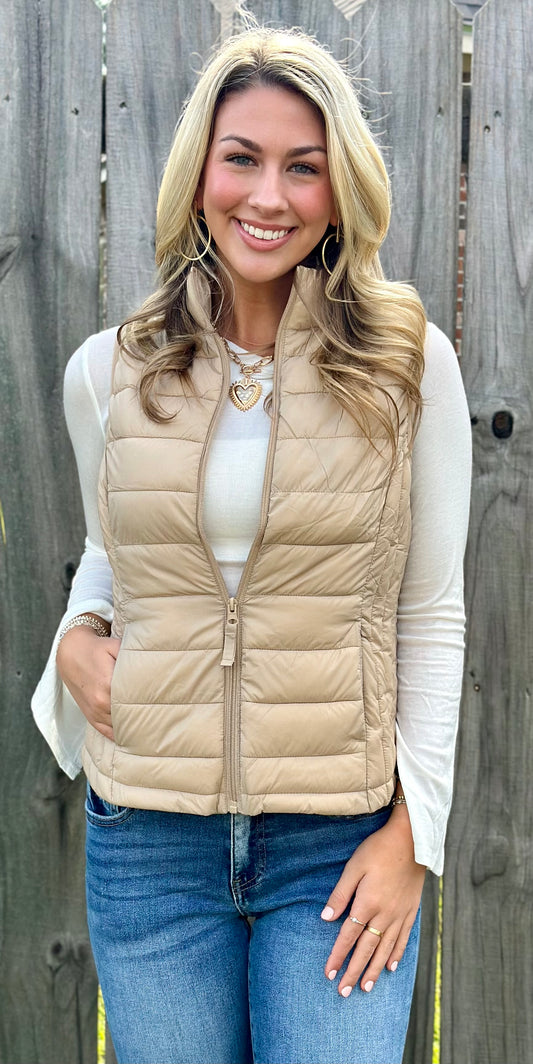 Lightweight Puffer Vest, Khaki