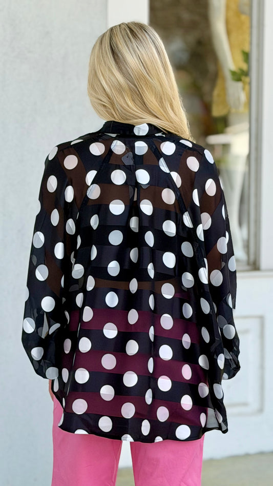 Black Polka Dot Button Down Top