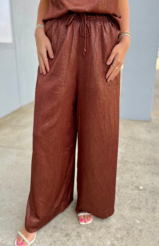 Mid Rise Wide Palazzo Pants, Brick