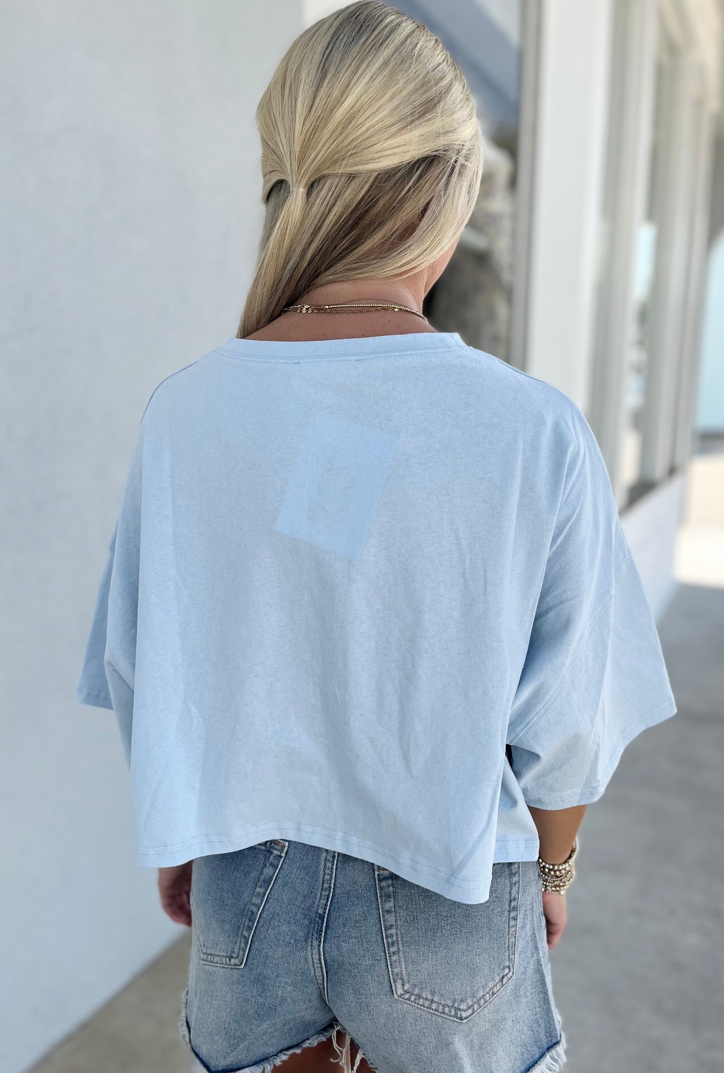 Blue American Flag With Rhinestone Cotton Tee