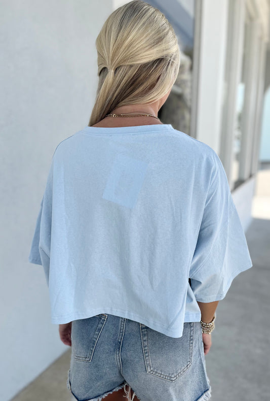 Blue American Flag With Rhinestone Cotton Tee