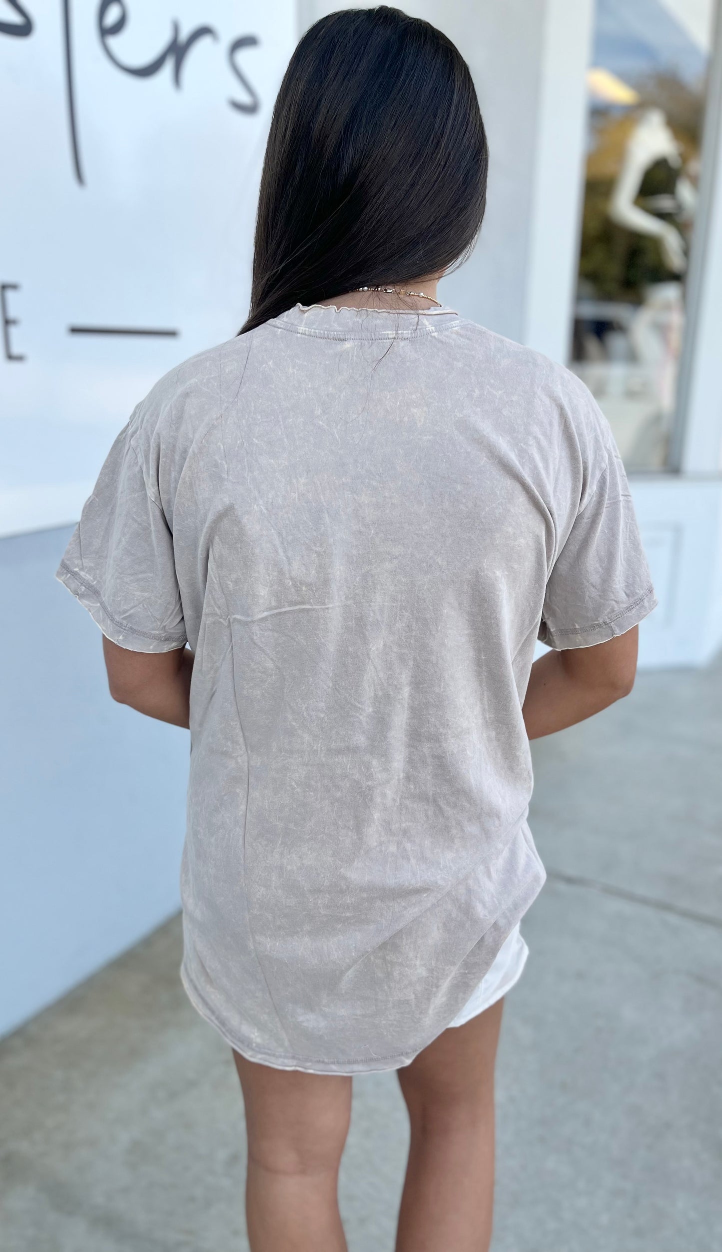 Crinkle Washed Cotton Oversized Top, Ash Mocha