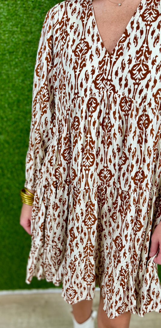 Cream/Camel Mini Dress With Self Front Tie