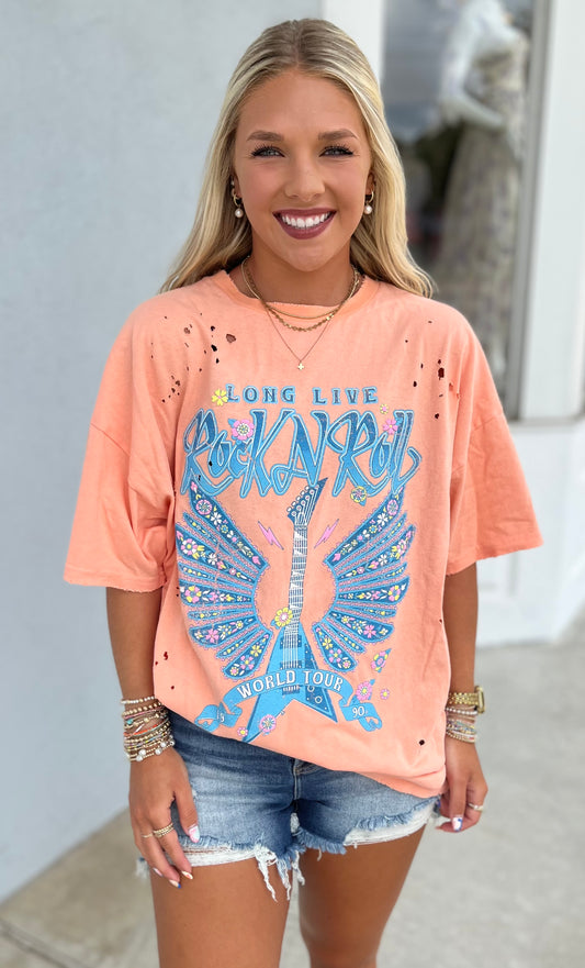 Peach Puff Long Live Rock N Roll Graphic Tee