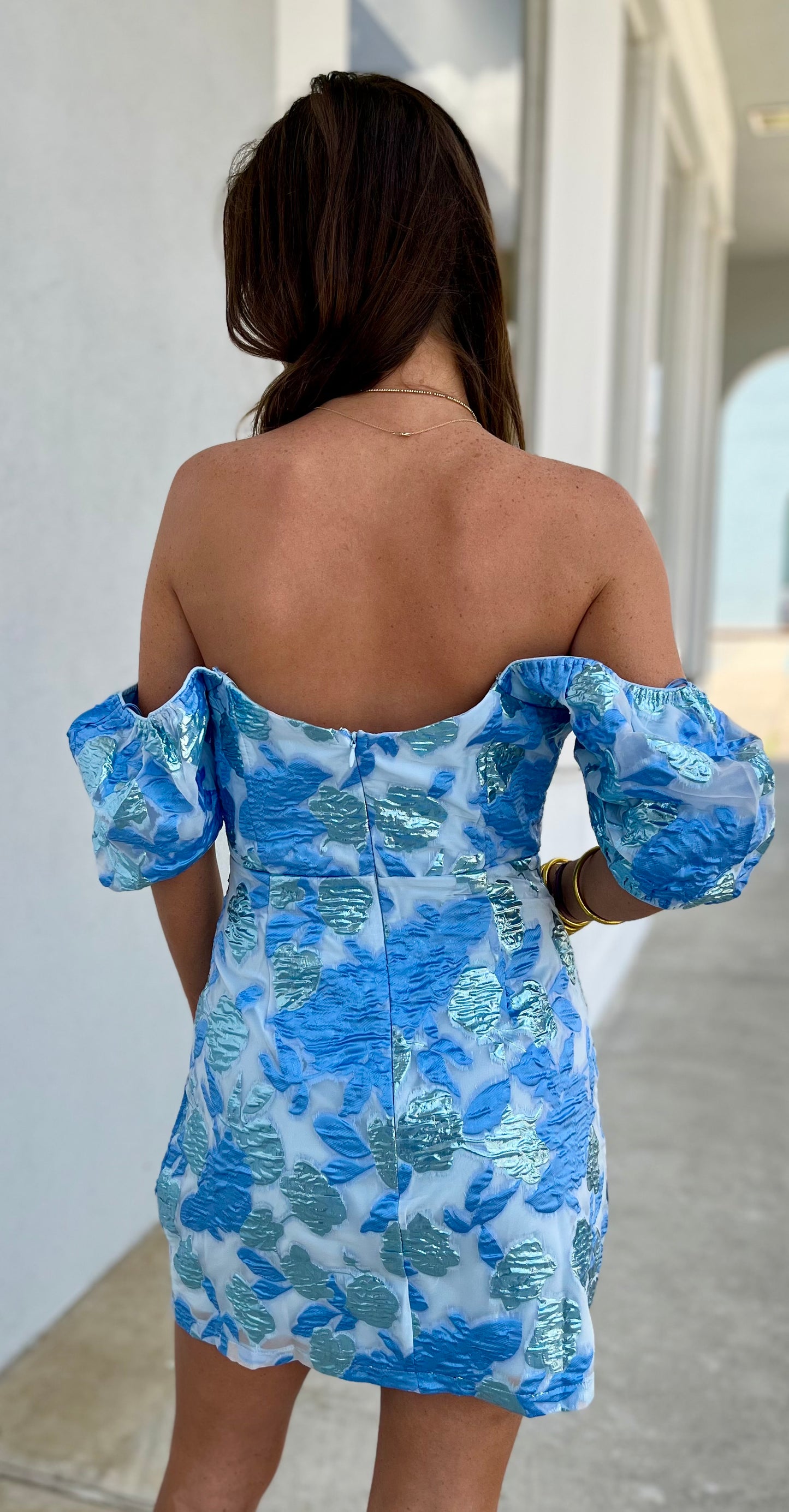 Floral Jacquard Square Neck Dress