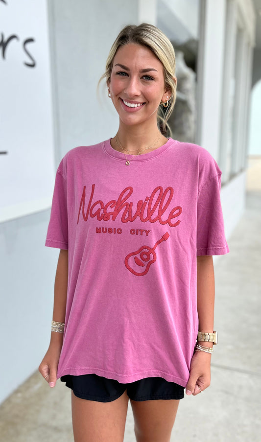 Puff Nashville Music City Graphic Tee, Rose