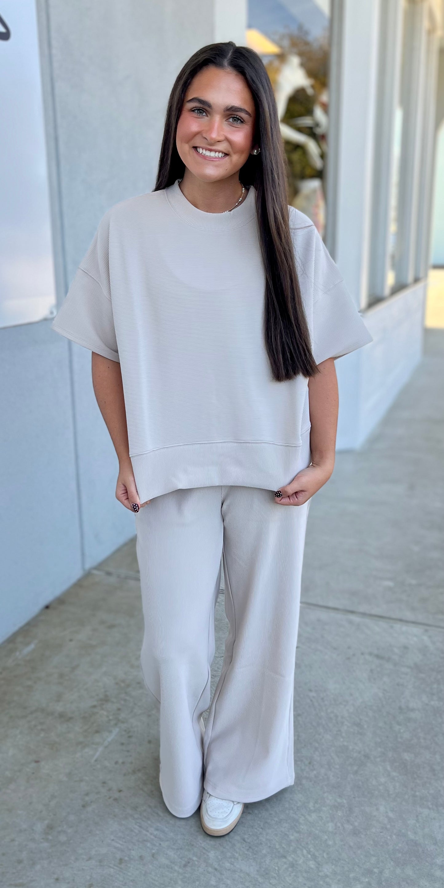 Ribbed Tee & Pants SET, Sand Beige