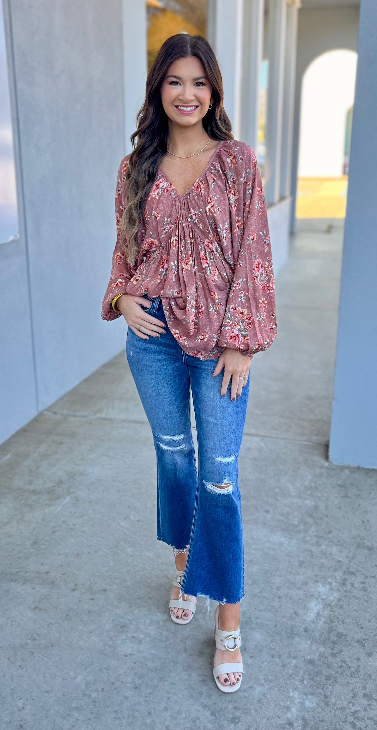 Mauve Dolman Babydoll Floral Blouse