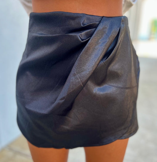 High Waisted Front Wrap Skort , Black