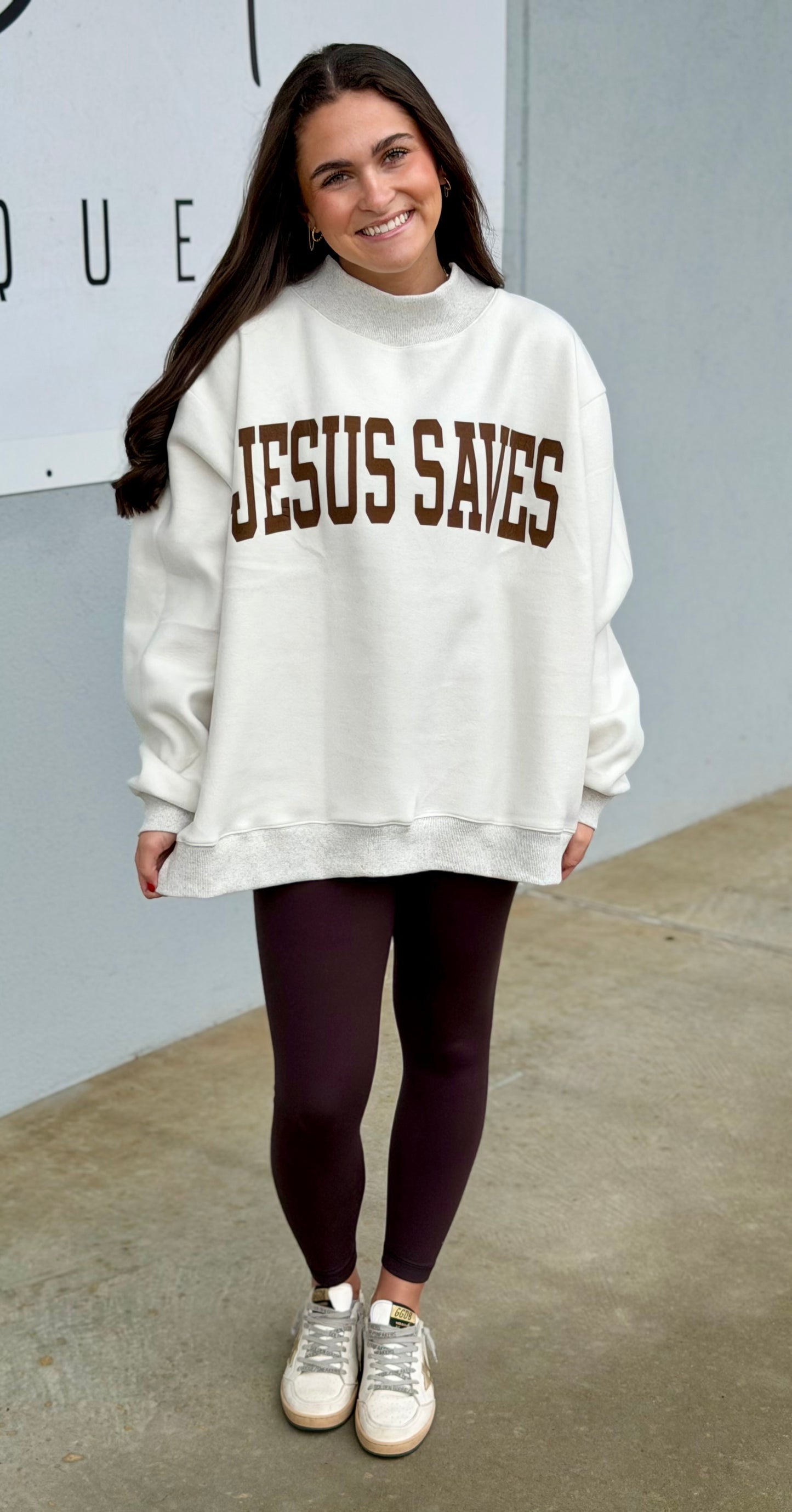 Ash Grey Cross/Jesus Saves Reversible Mock Neck