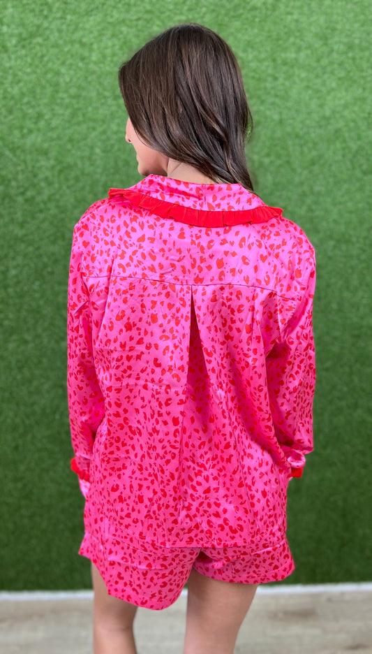 Leopard Print Ruffle Pajama Set