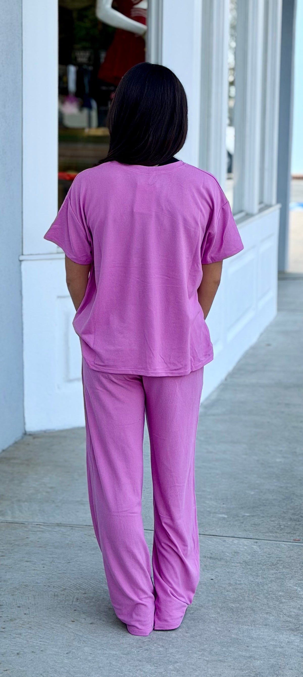 Soft Hacci Short Sleeve Top & Pants SET, Candy Pink