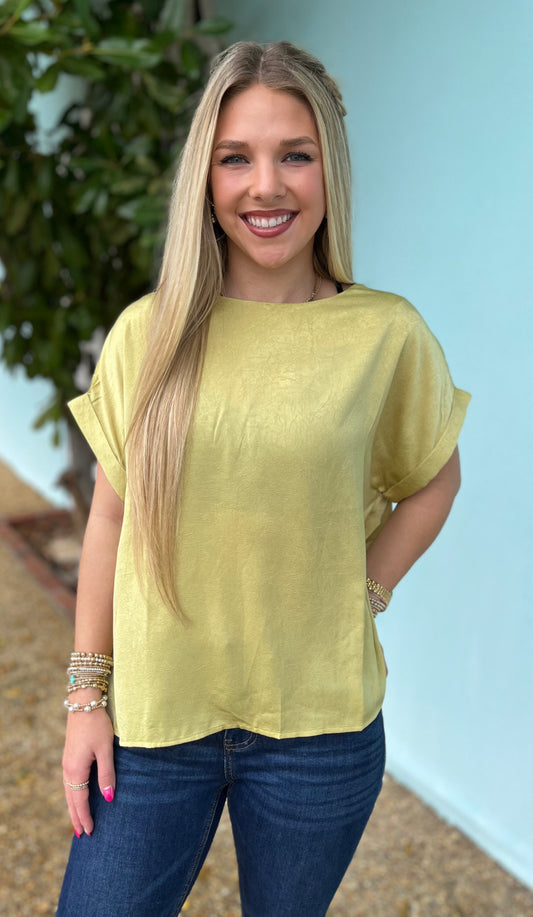 Lime Slight Crinkle Short Sleeve Top