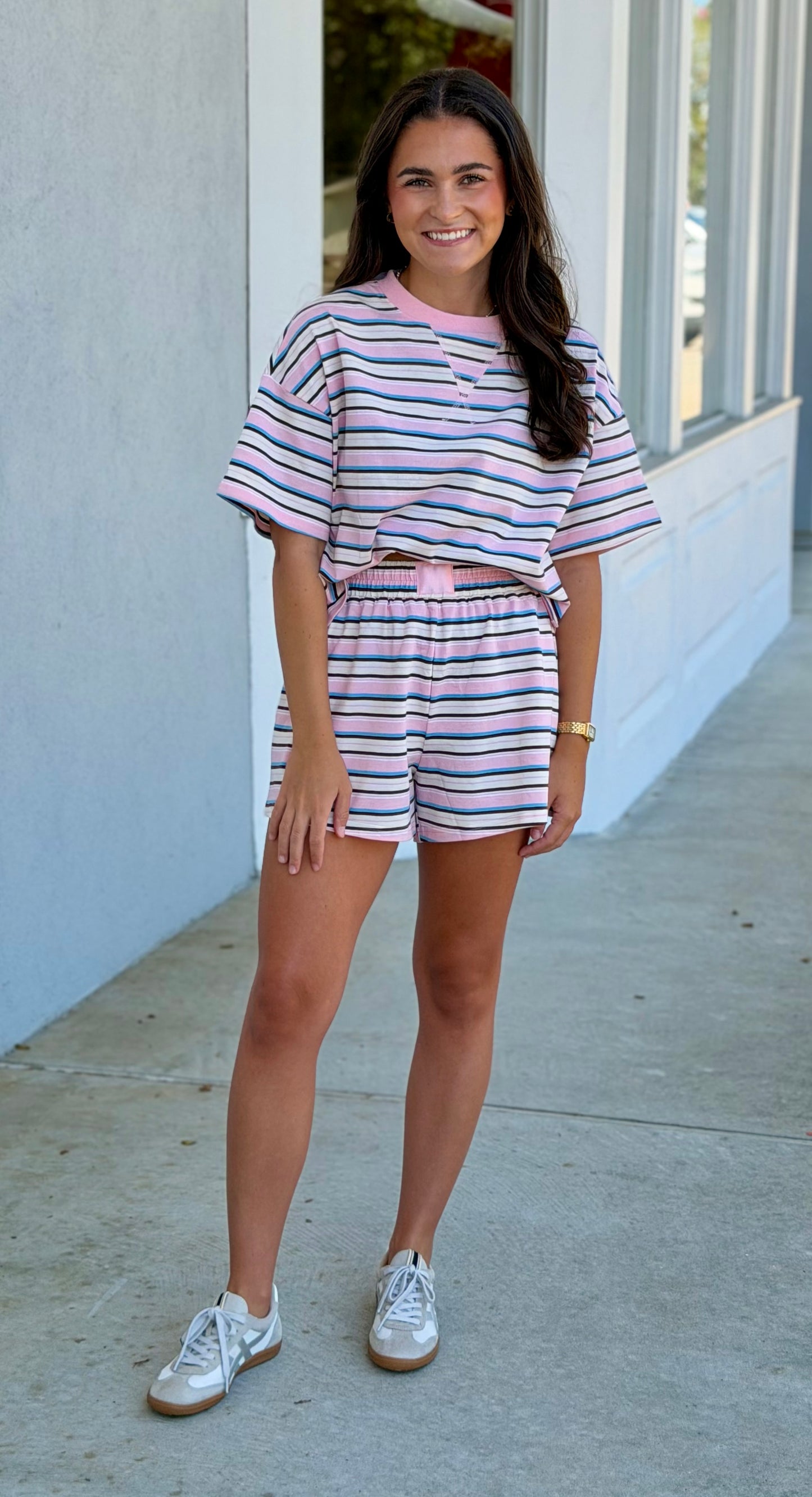 Pink Multi Striped Boxy Lounge Tee