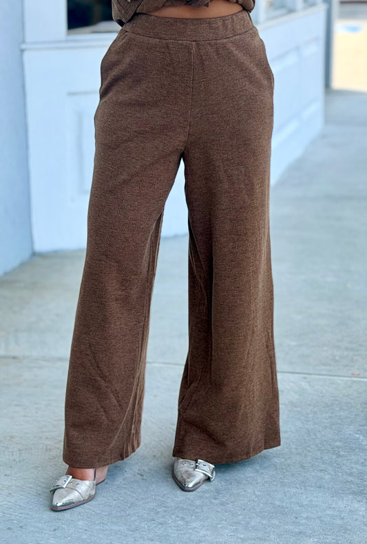 Camel Soft Brush Wide Leg Pull On Pants