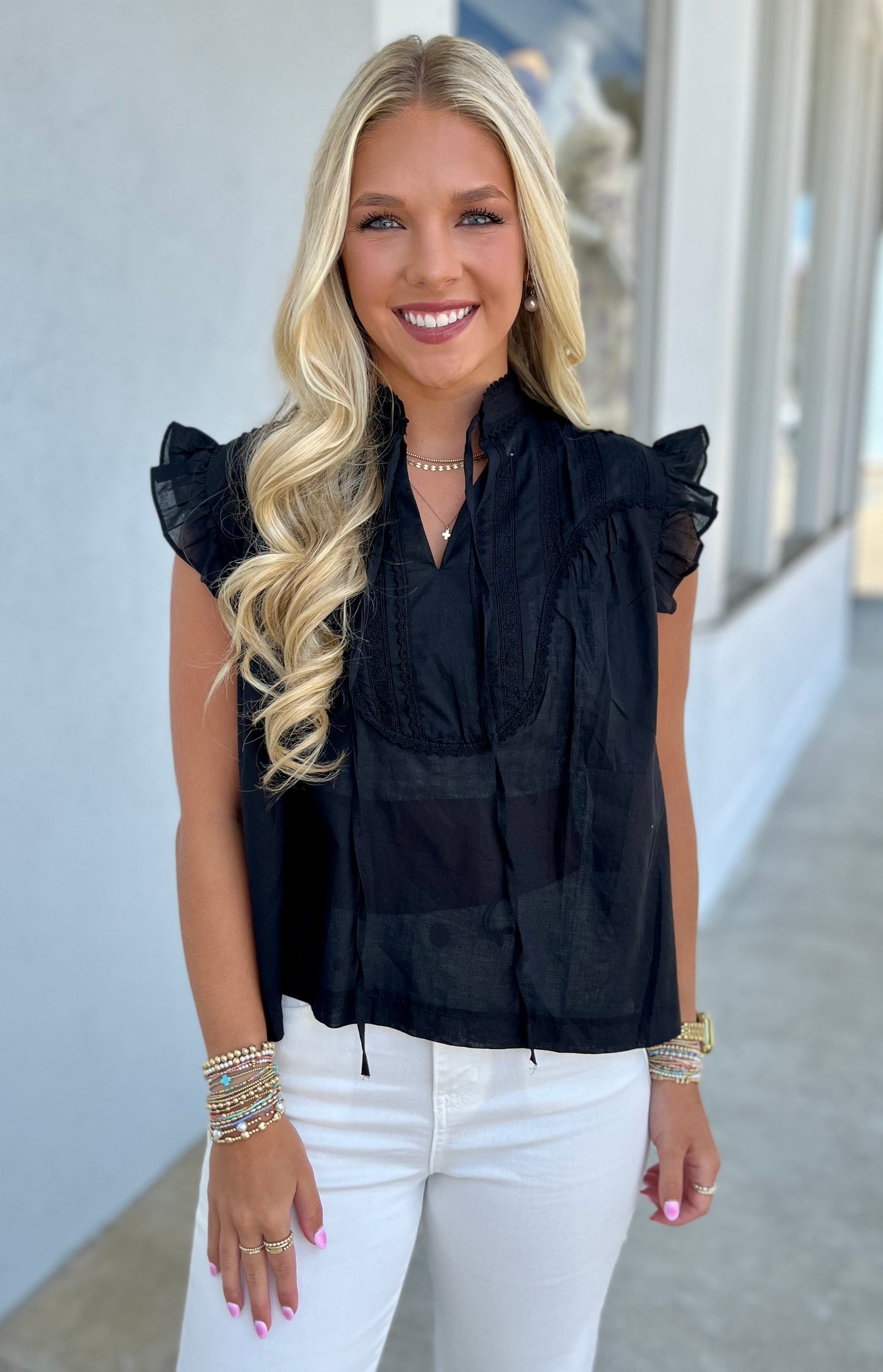 Black Ruffle Shirt With Tie