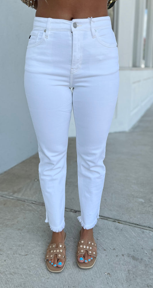 White High Rise Slim Straight