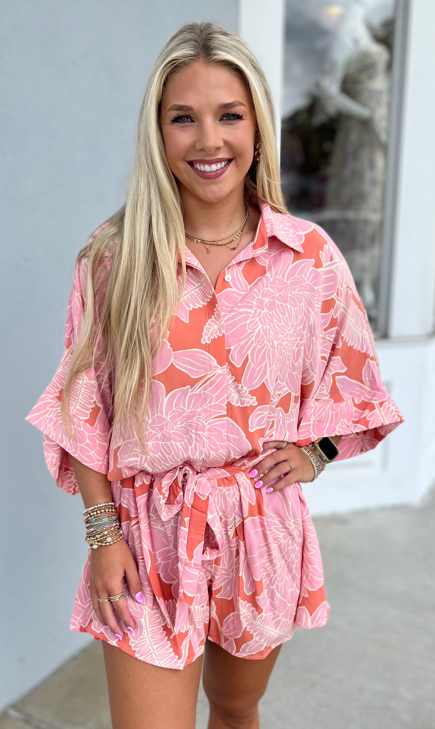 Orange/Pink Floral Romper