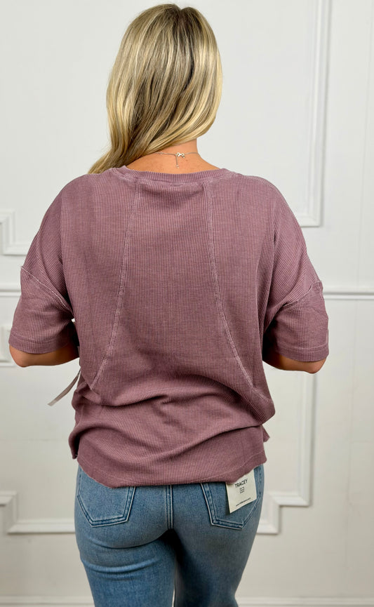 Cotton Blend Mineral Wash Waffle Top, Rose Taupe