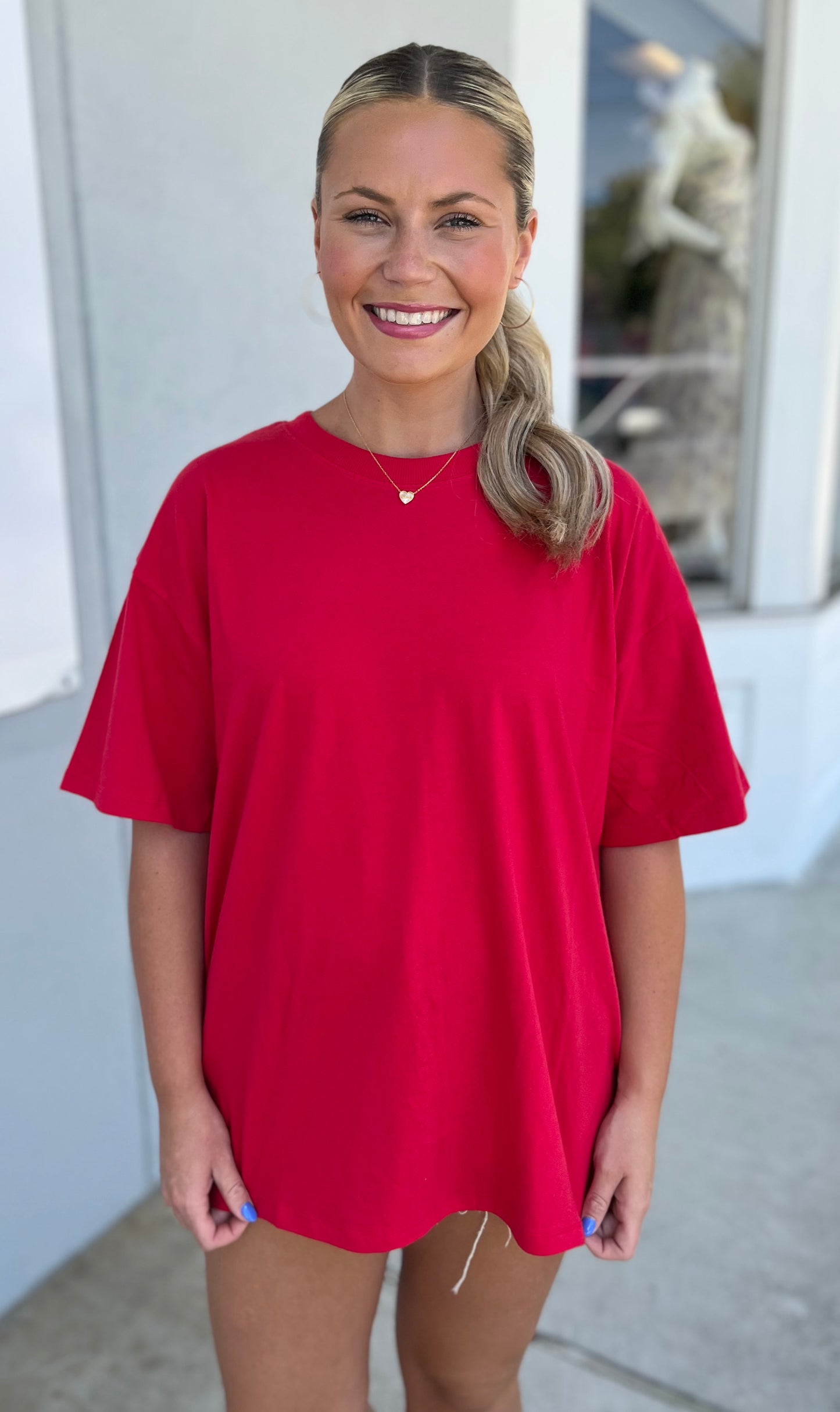 Loose Fit Cotton Short Sleeve Top, Ruby