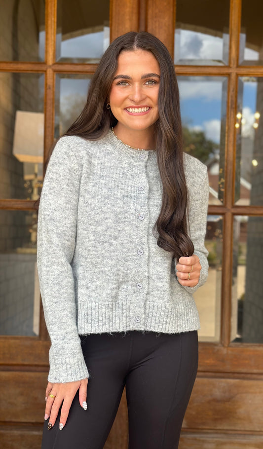 Melange Cropped Cardigan , H Grey