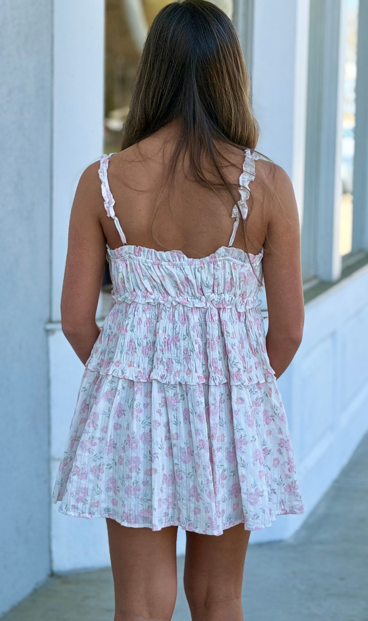 Floral Print Shirring Flare Mini Dress