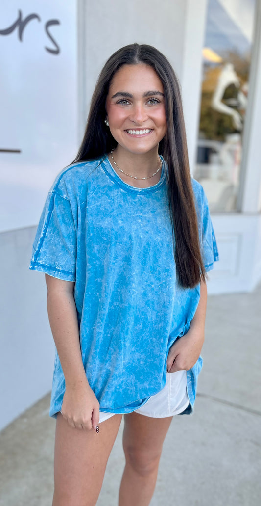 Crinkle Washed Cotton Oversized Top, Deep Sky