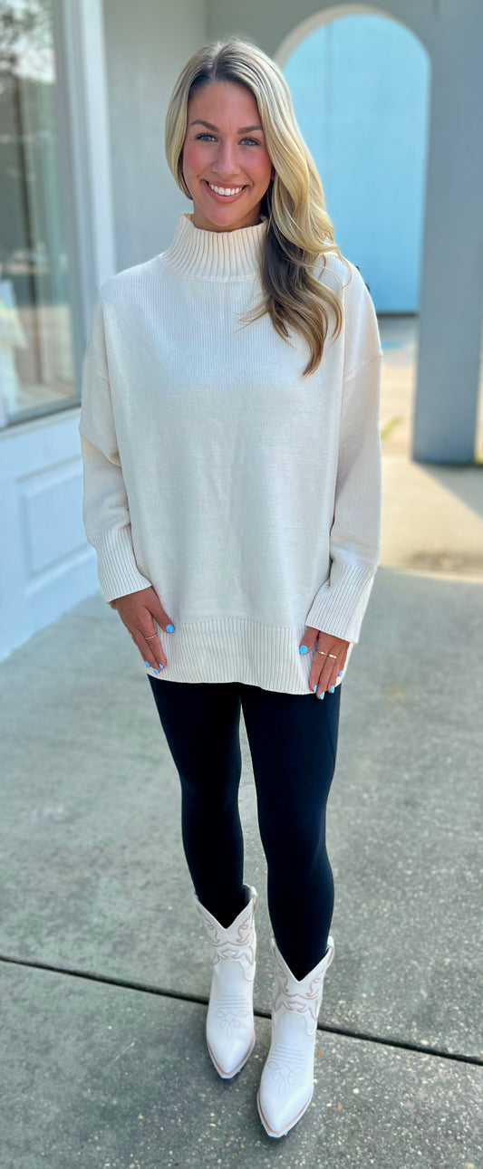 Cream Long Sleeve Mock Neck Sweater