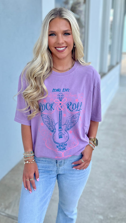 Long Live Rock & Roll Graphic Tee, Lavender