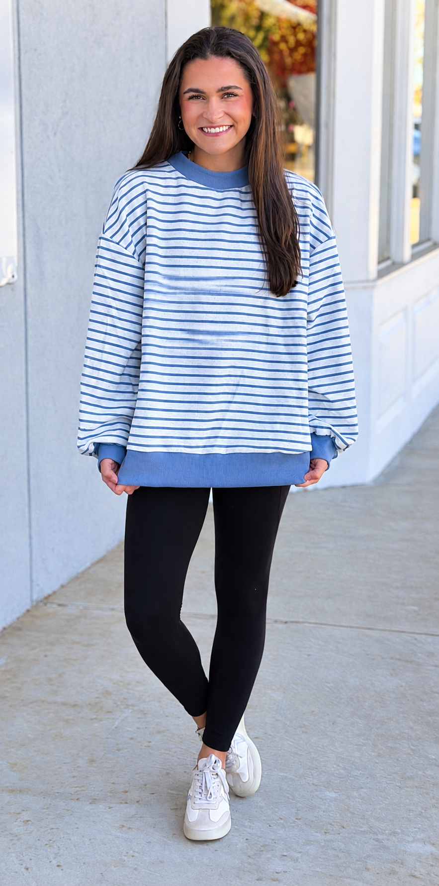 Reversible Polka Dot and Stripe Mock Neck Sweatshirt