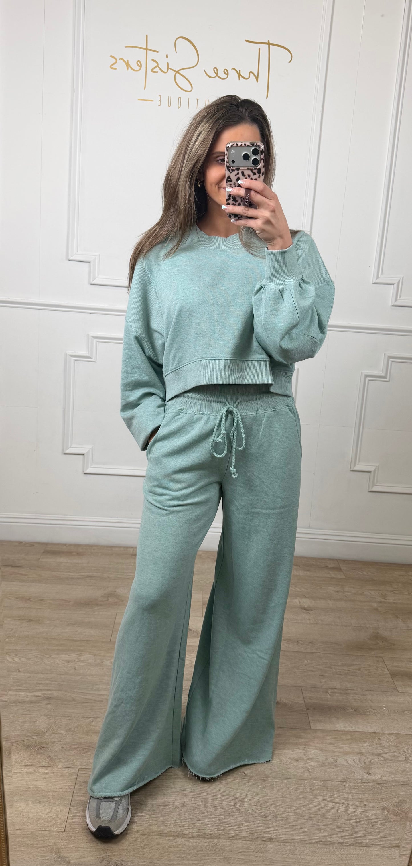 Ribbed Oversized Sweatpants, H Soft Teal