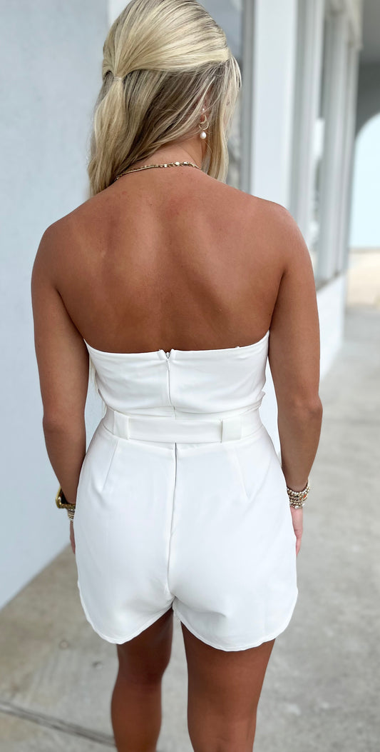 Off White Strapless Cutout Romper