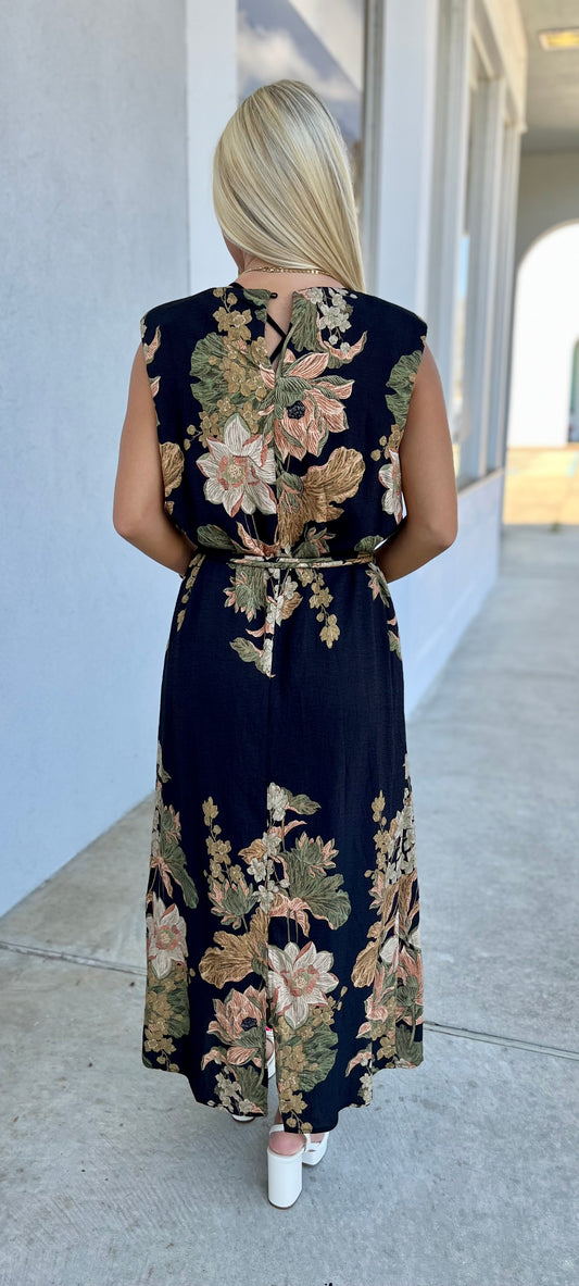 Black Floral Midi Dress