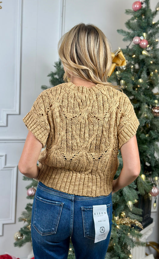 Camel Cable Knit Sweater Top
