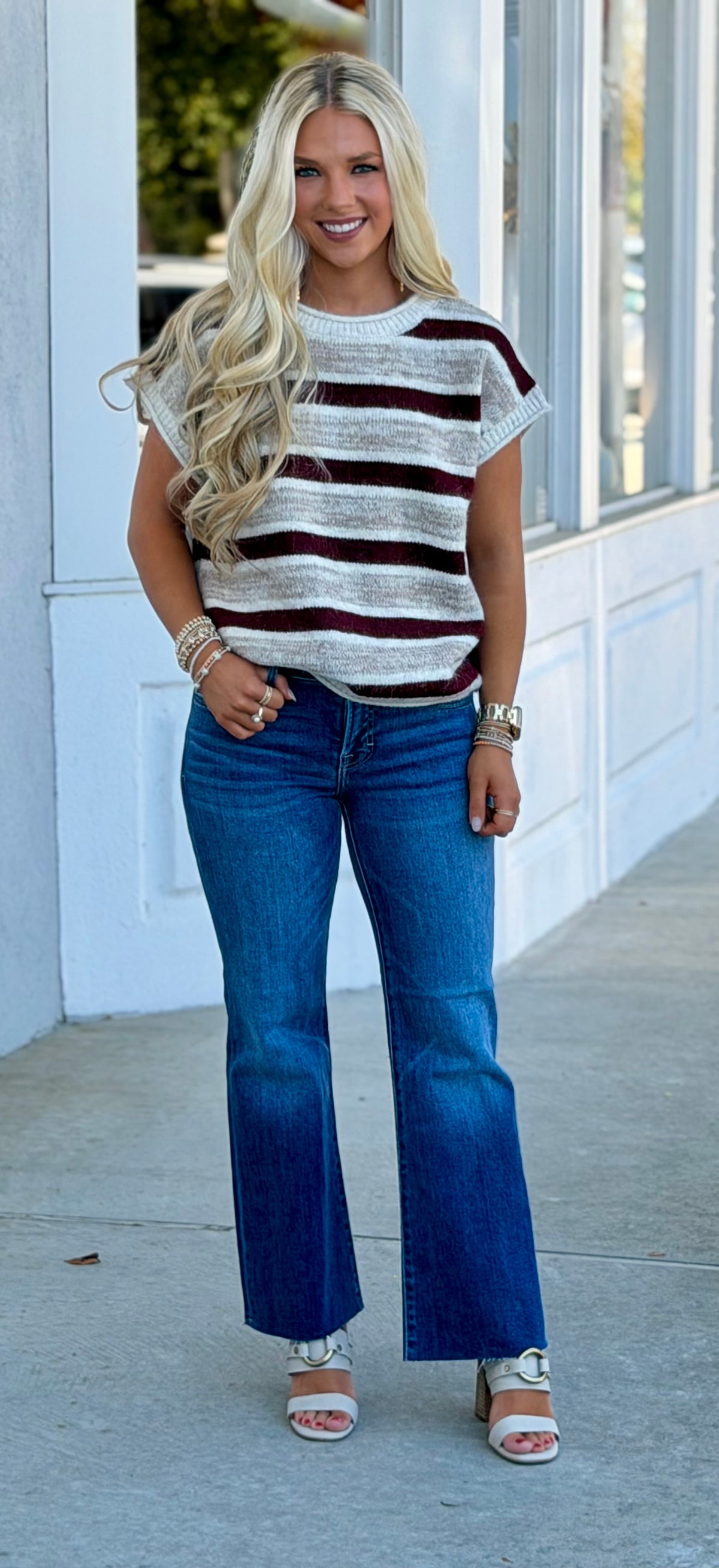 Burgundy Marled Raw Edge Knit Sweater