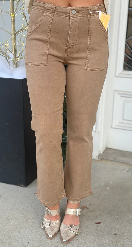 Cocoa High Rise Patch Pocket Ankle Flare Pants