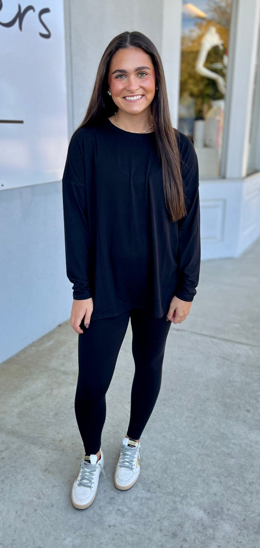 Round Neck LS Tee & Leggings SET, Black