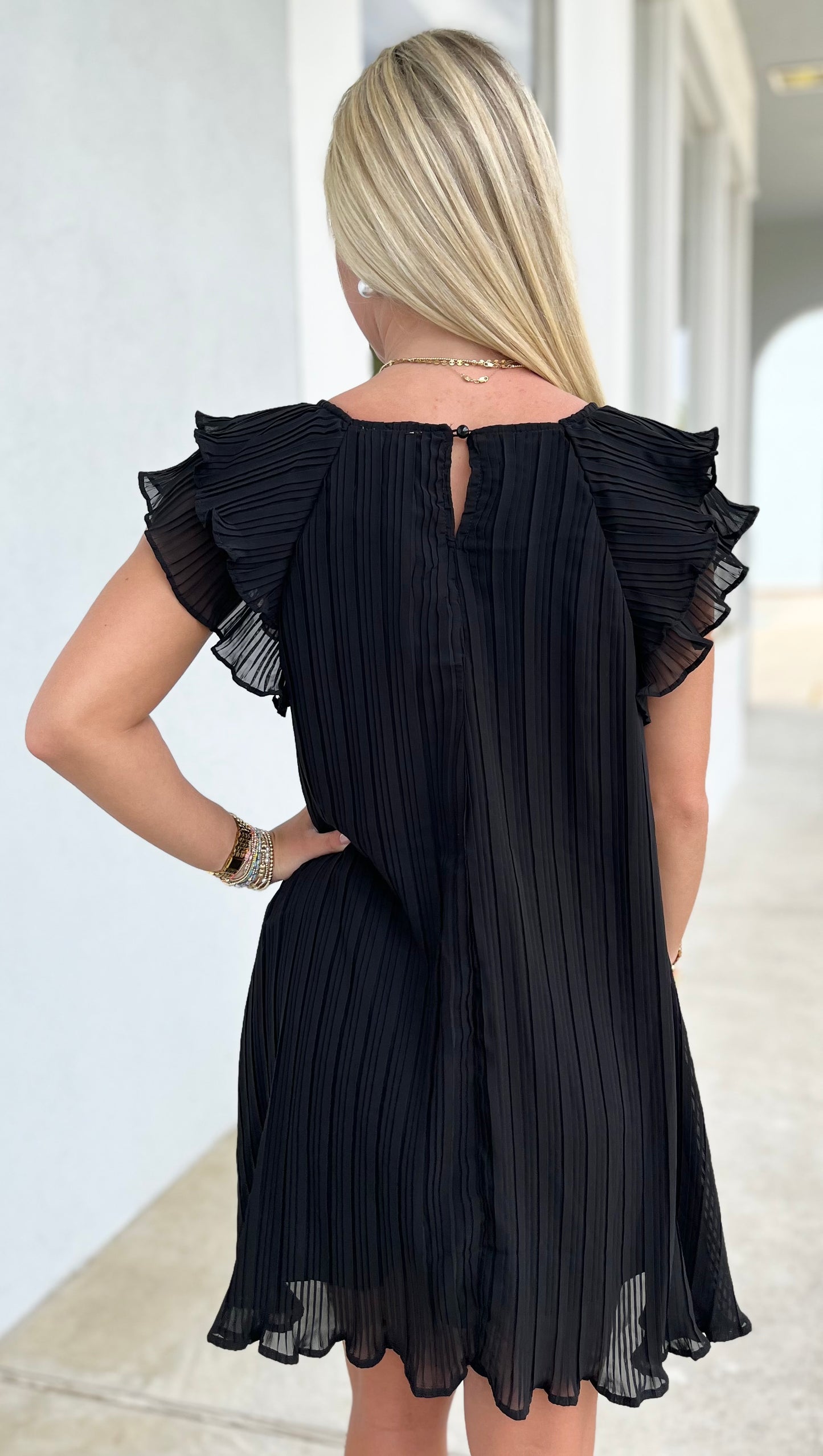 Black Flutter Sleeve Dress