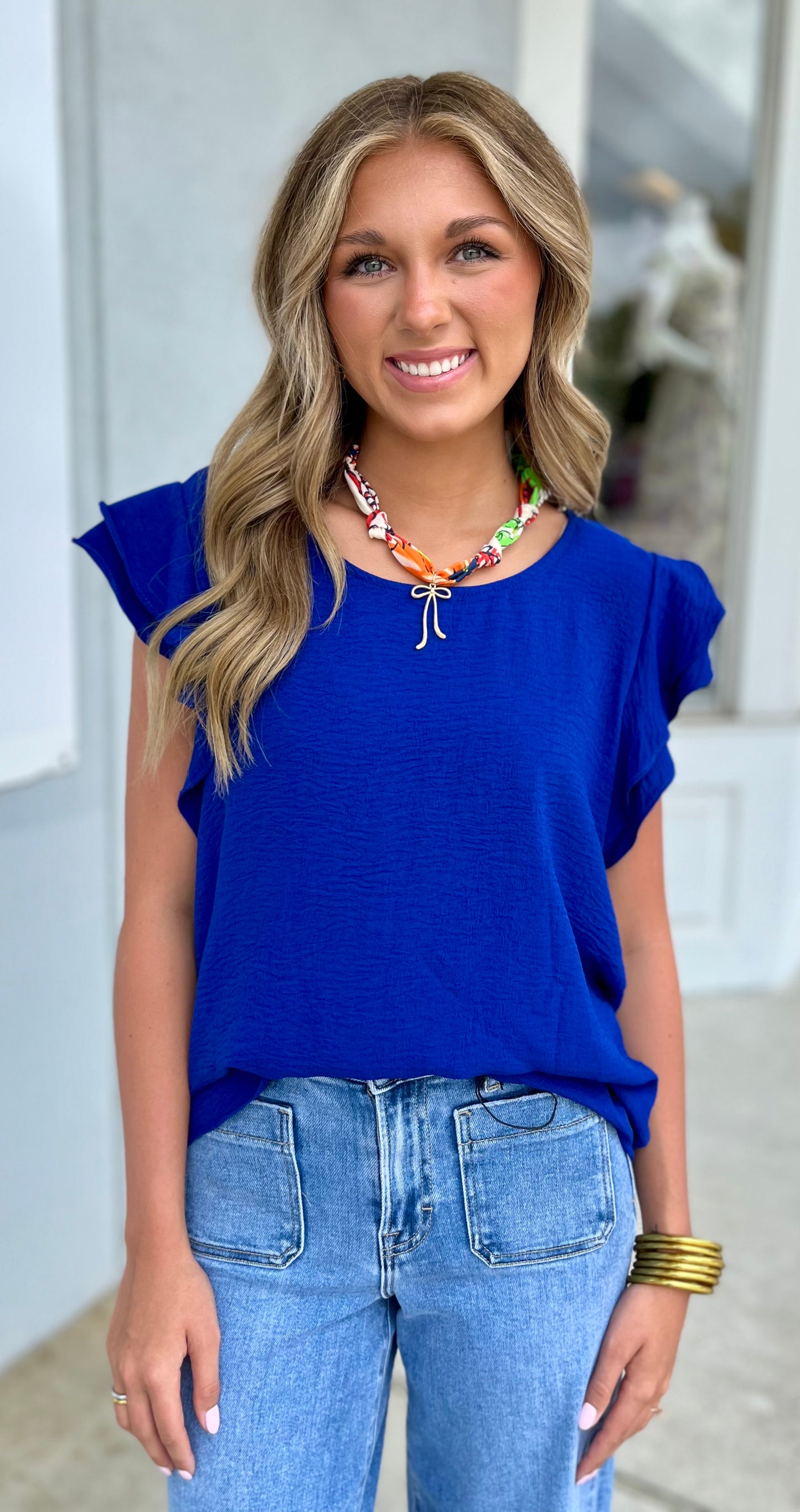 Ruffle Sleeve Top , Royal