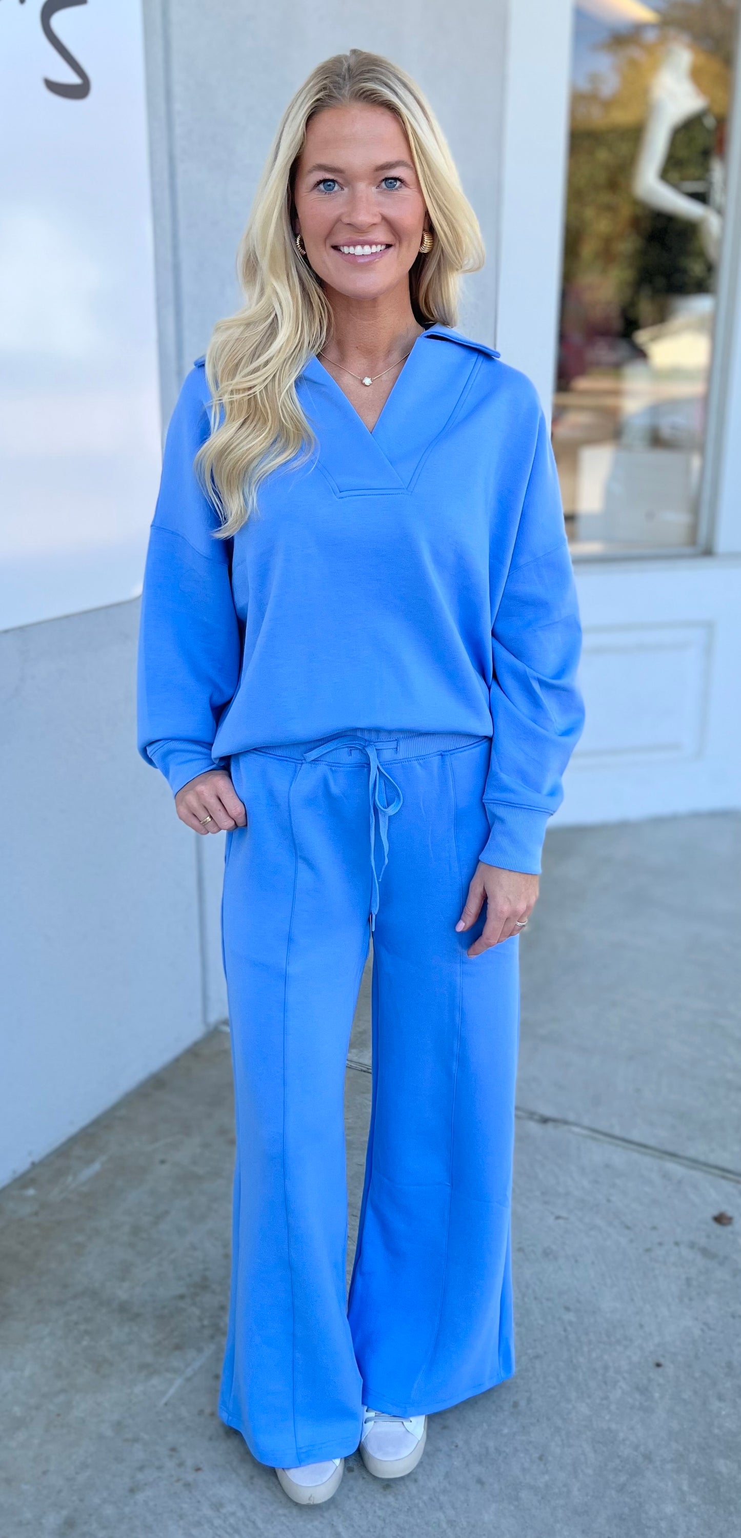 Scuba Collared Pullover & Pants SET, Cornflower Blue