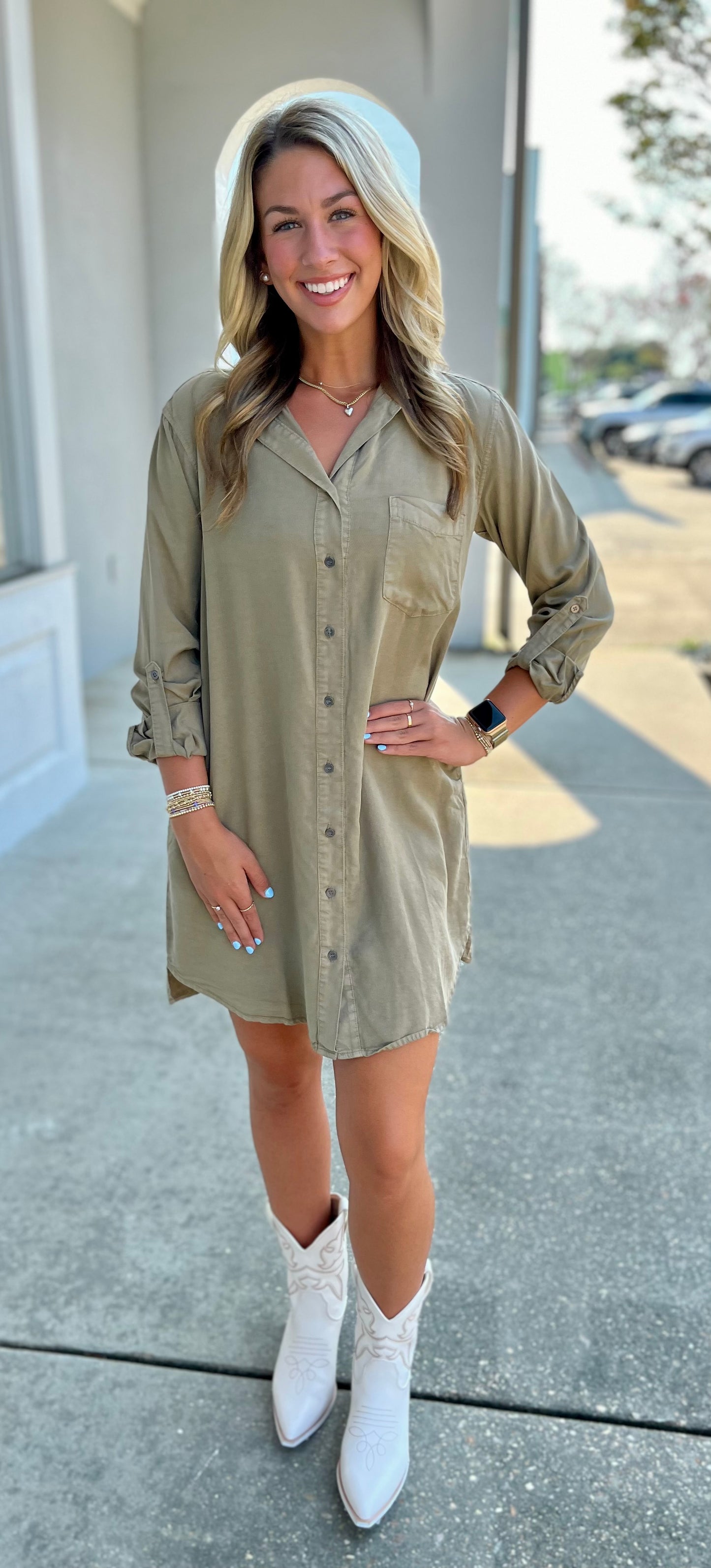 Olive Tencel Henley Dress