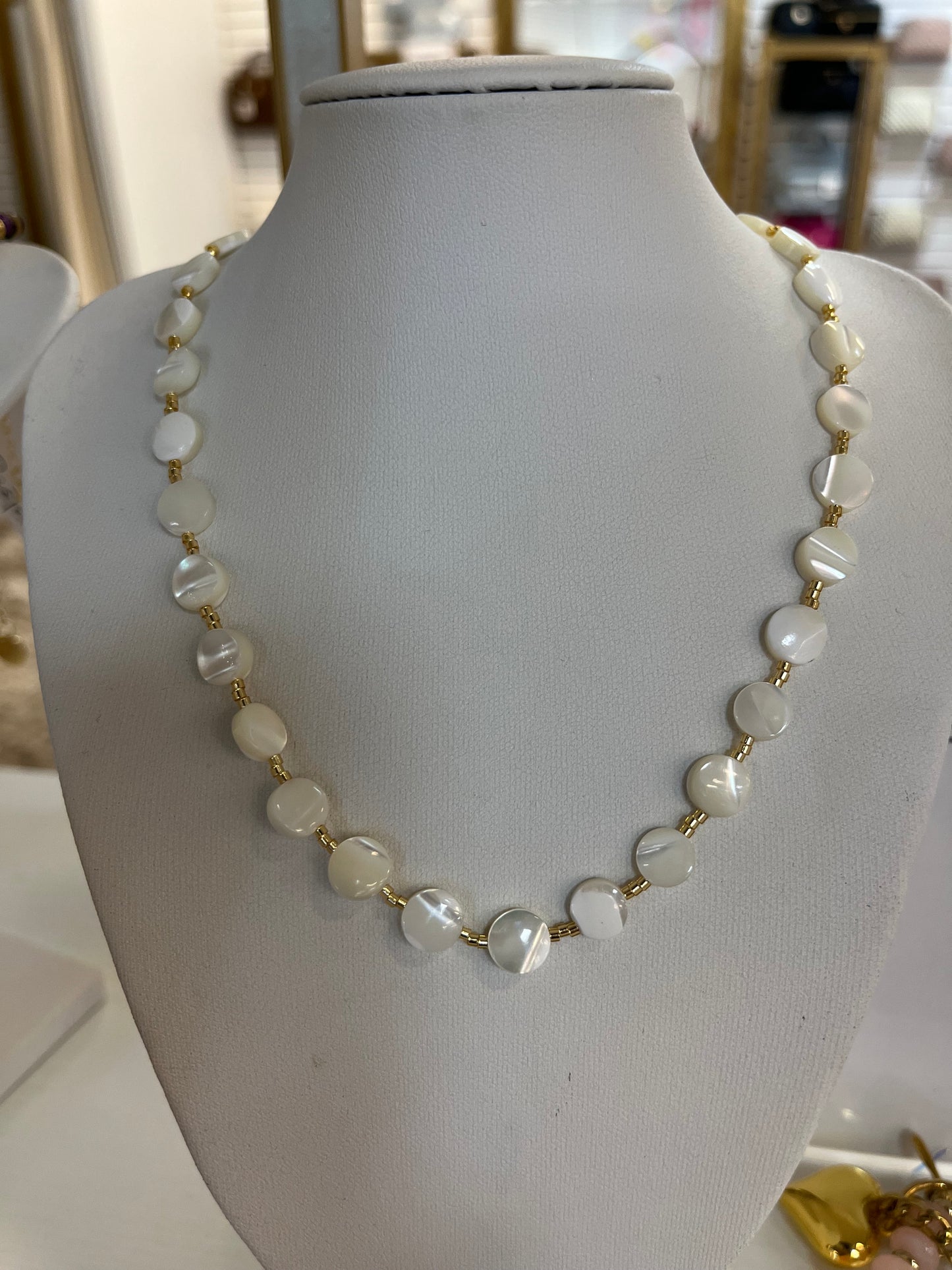 White Flat Bead Choker