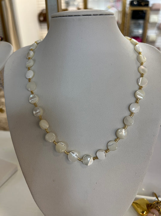 White Flat Bead Choker