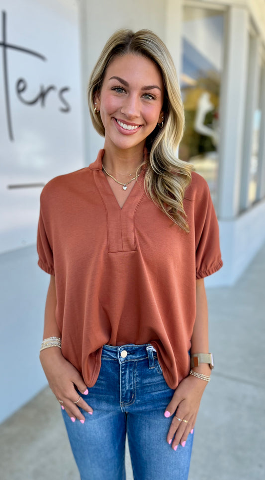 Clay V Neck Top
