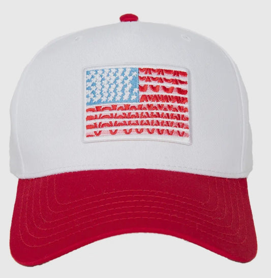 Two Toned Hat, Red & White Flag