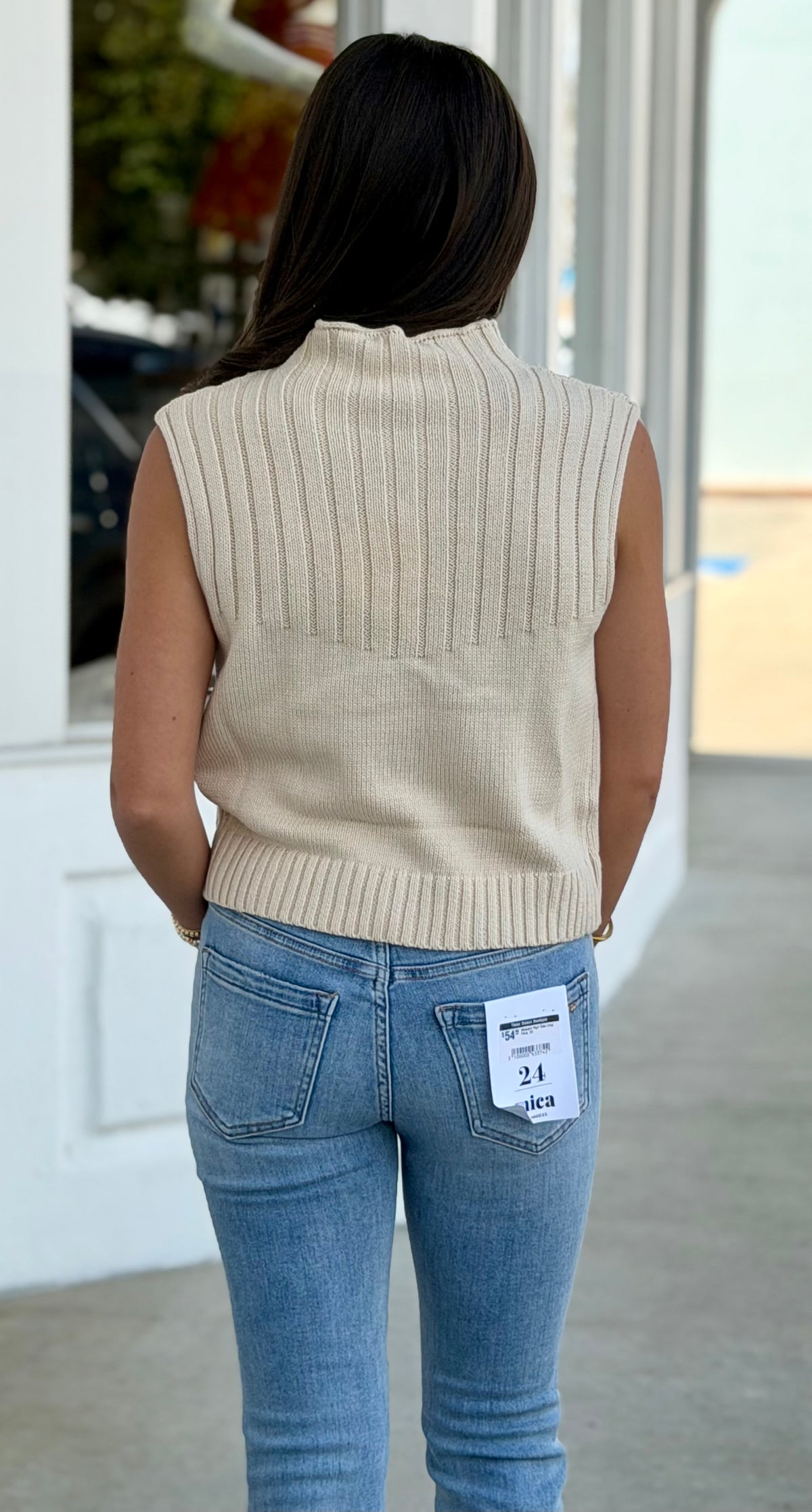 Mock Neck Sleeveless Sweater Top, Cream
