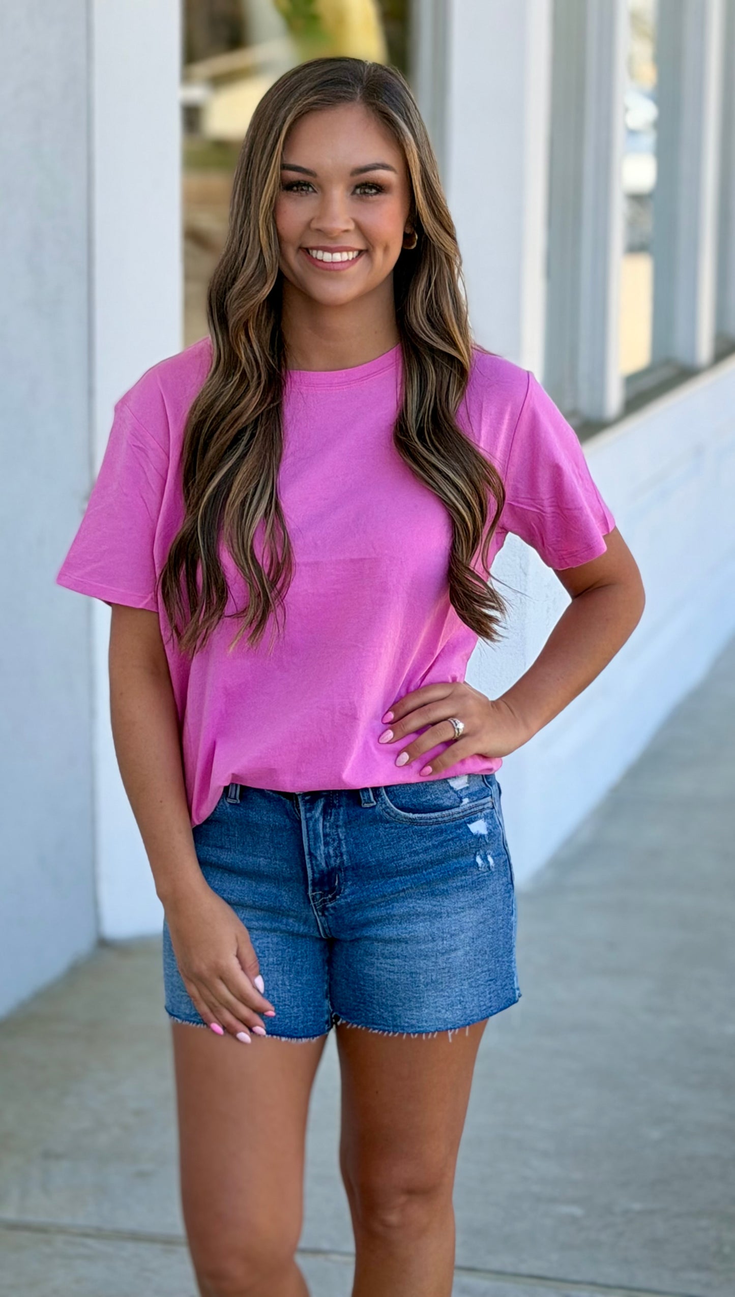 Cotton Boyfriend Round Neck Tee, Candy Pink