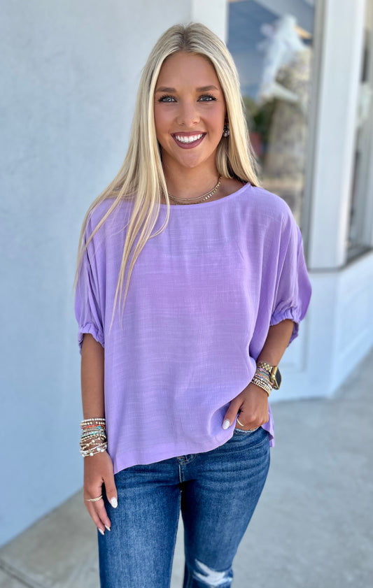 Lavender Elastic Sleeve Blouse